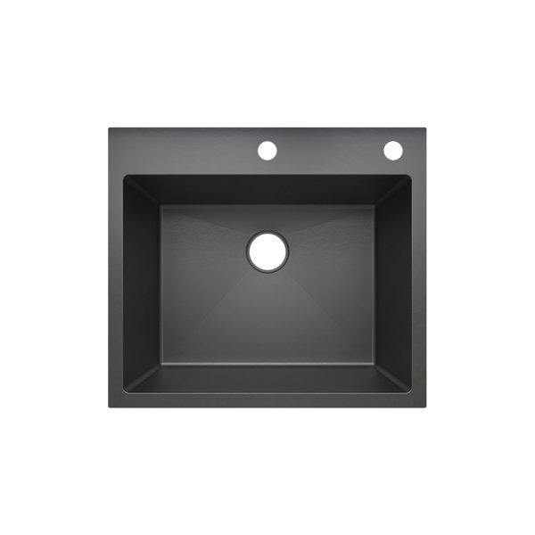 Sinber 25" x 22" Drop In Single Bowl Kitchen Sink with 18 Gauge 304 Stainless Steel Black Finish ...